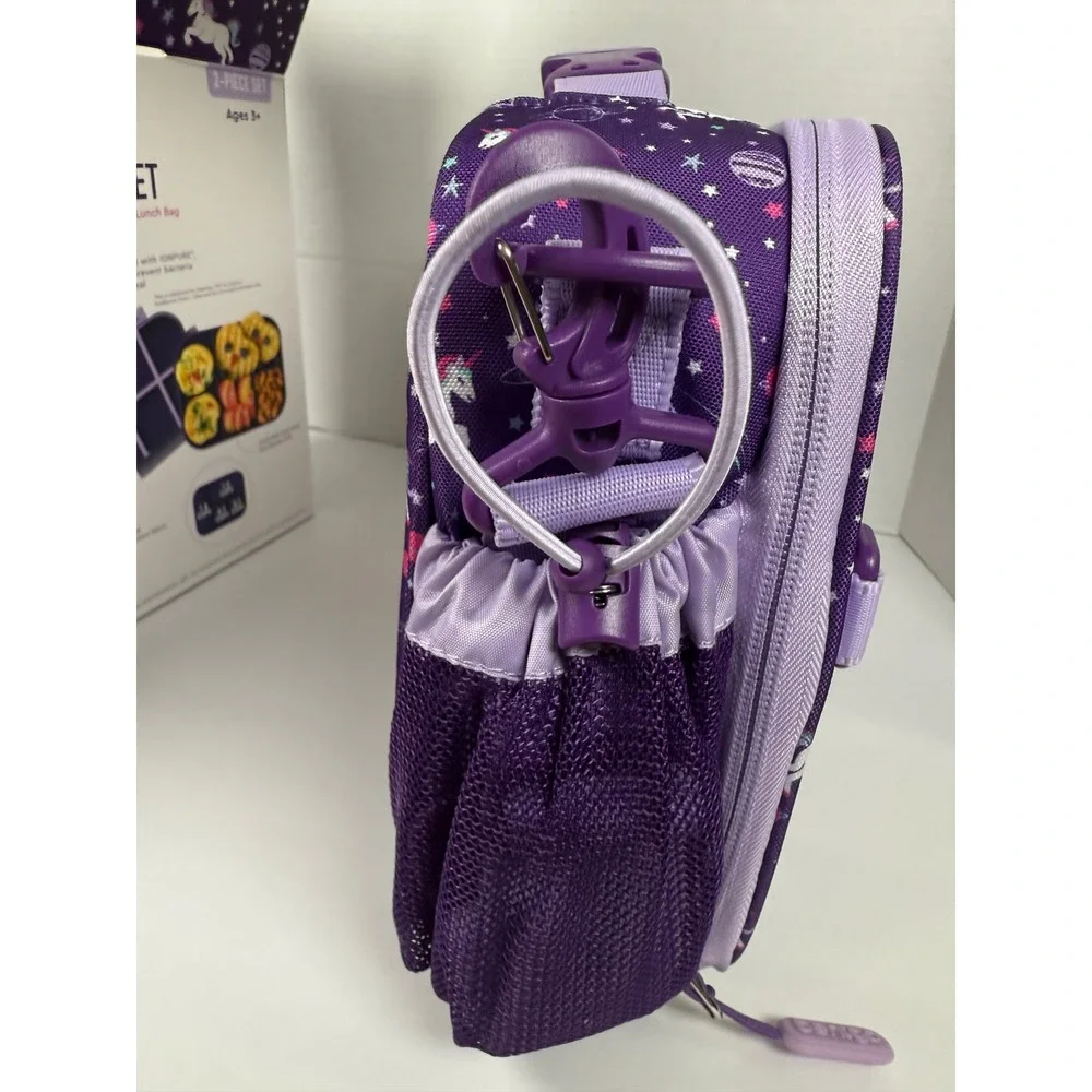 Bentgo Kids Lunch box Set Kids Purple New Unicorn Galaxy Snap & Go 2-Piece Set